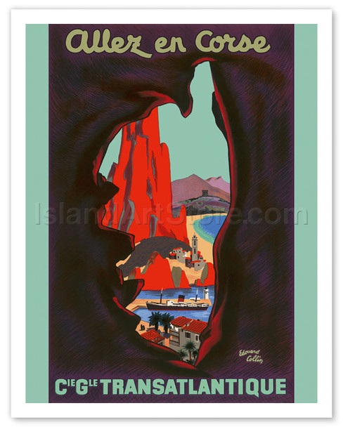 Allez en Corse (Go to Corsica) - Compagnie Générale Transatlantique (French Line) - Poster by Edouard Collin