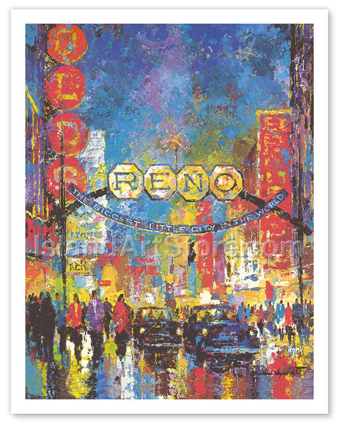 Reno, Nevada - The Biggest Little City in the World - Casinos - Night View - Poster by William (Jack) Laycox