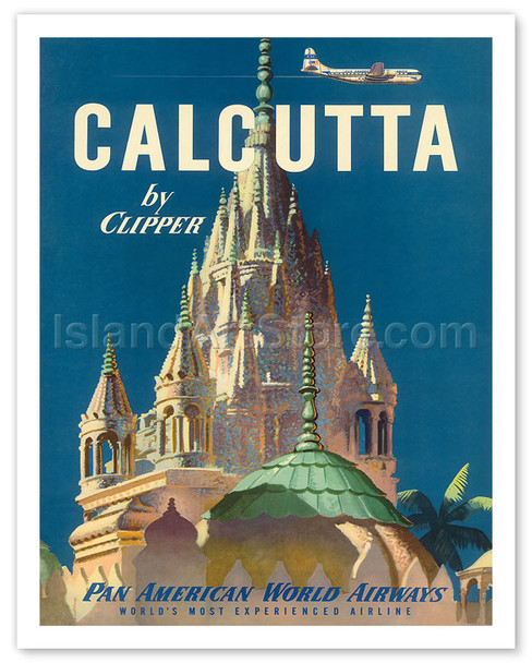 Pan American World Airways - Calcutta by Clipper, India - Vintage Airline Travel Poster