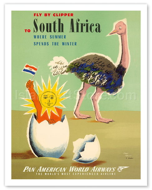 Fly by Clipper to South Africa - Where Summer Spends the Winter - Pan American World Airways - Poster by Jean Carlu