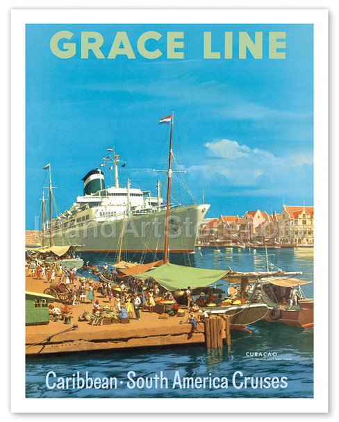 Caribbean - South America Cruises - Willemstad Harbour, Curaçao, West Indies - Grace Line - Poster by Carl G. Evers