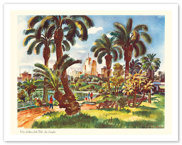MacArthur Lake Park, Los Angeles, California - United Air Lines - Poster by Joseph Fehér
