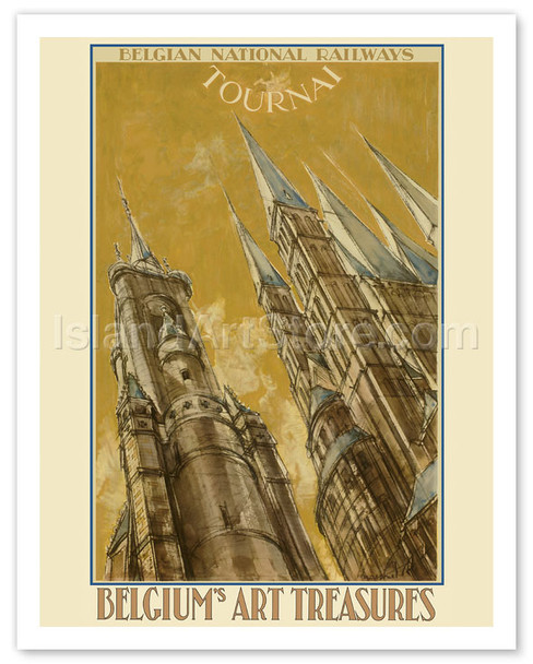Tournai, Belgium - The Cathedral of Our Lady - Art Treasures - Belgian National Railways - Poster by Armand Massonet