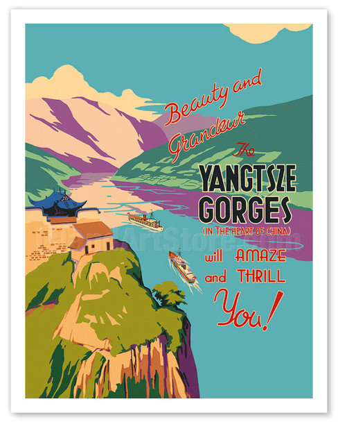 The Yangtsze (Yangtze) River Gorges - In the Heart of China - Vintage Travel Poster
