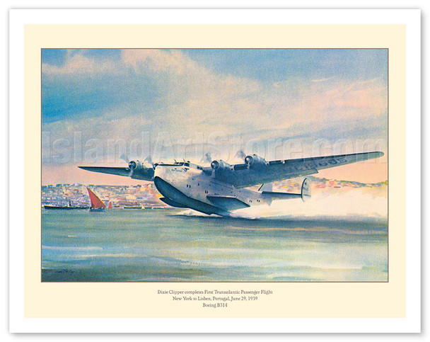 Dixie Clipper - First Transatlantic Passenger Flight - Pan American Airways - Boeing B-314 - c. 1939 - Poster by John T. McCoy