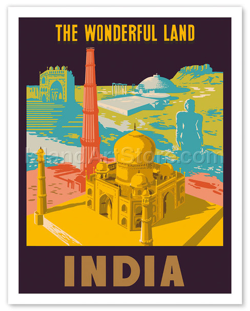 India - The Wonderful Land - Taj Mahal - Vintage Travel Poster
