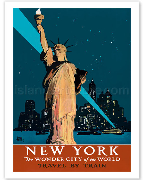 New York - The Wonder City of the World - Travel by Train - Statue of Liberty - Poster by Adolph Treidler
