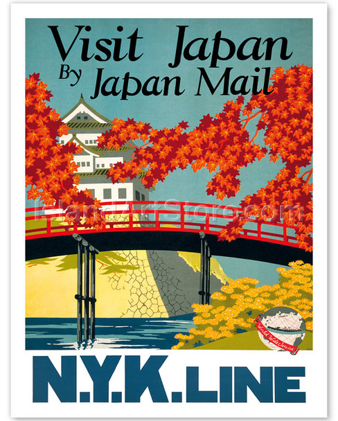 Visit Japan by Japan Mail - N.Y.K. Line (Nippon Yusen Kaisha) - Poster by Yoshi