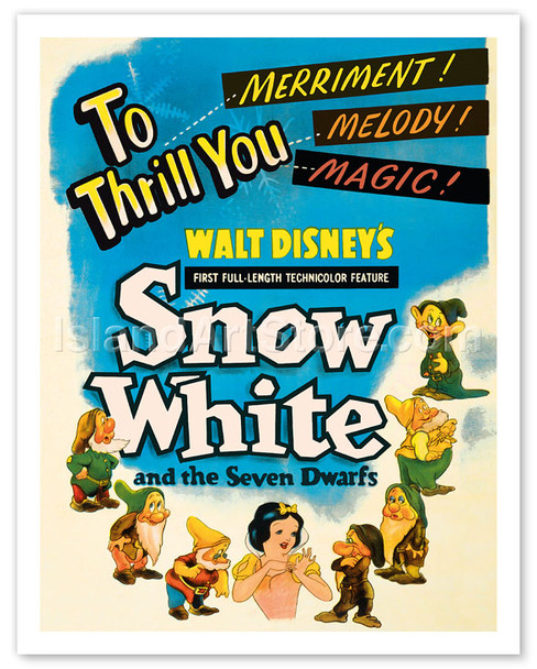Walt Disney's Snow White and the Seven Dwarfs - To Thrill You Merriment! Melody! Magic! - Vintage Movie Poster