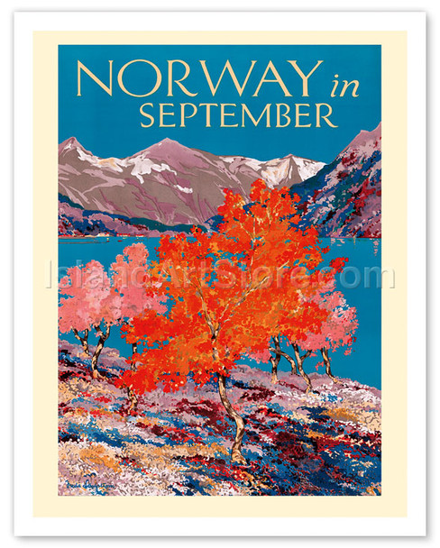 Norway in September - Fjord Autumn Fall - Norwegian State Railways - Poster by Freda Lingstrom