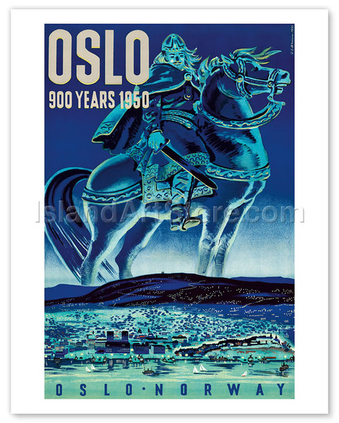 Oslo, Norway - 900 Years 1950 - Viking on Icelandic Horse - Poster by A.O. Brunn