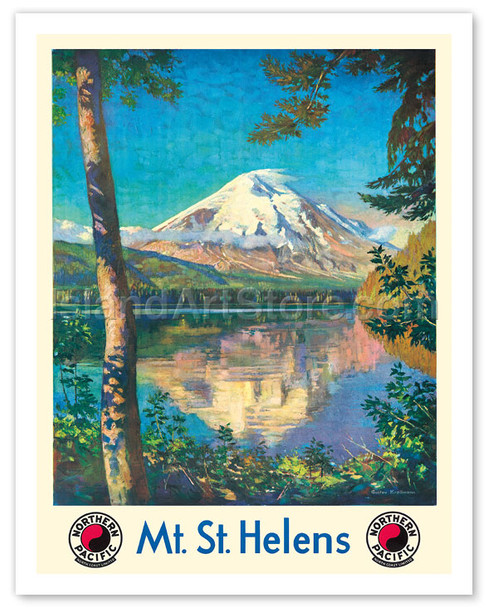 Mt. St. Helens - Spirit Lake, Washington USA - Cascade Mountain Range Volcano - Northern Pacific Railway - Poster by Gustav Wilhelm Krollmann