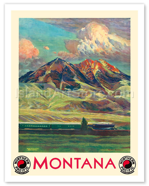 Montana - Steam Engine through the Absaroka Mountains - North Coast Limited Passenger Train - Northern Pacific Railway - Poster by Gustav Wilhelm Krollmann