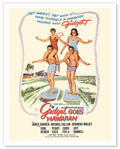 Gidget Goes Hawaiian - Starring Deborah Walley, James Darren - Tandem Surfing - Vintage Movie Poster