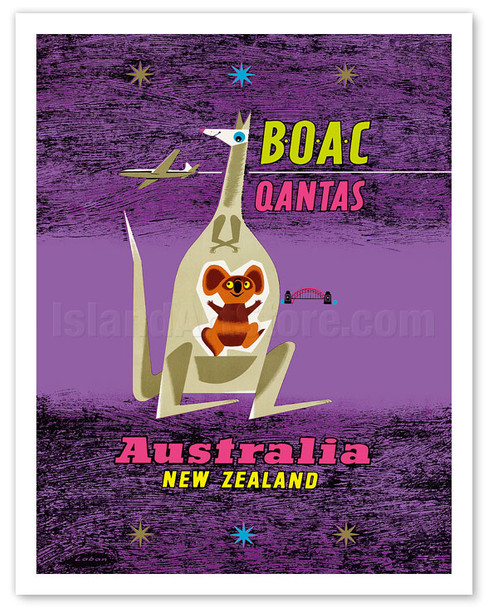 Australia - New Zealand - BOAC (British Overseas Airways Corporation) - Qantas Empire Airways - Poster by Maurice Laban