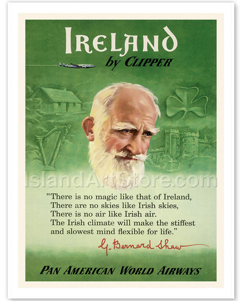 Ireland by Clipper - Pan American World Airways - George Bernard Shaw - Vintage Travel Poster