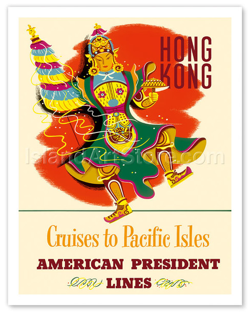 Hong Kong - Cruises to Pacific Isles - American President Lines - Vintage Airline Travel Poster