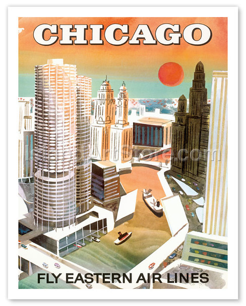 Chicago, USA - Marina City, Chicago River - Fly Eastern Airlines