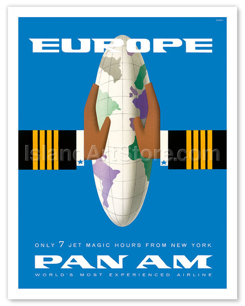 Europe - Only 7 Jet Magic Hours from New York - Pan American World Airways - Poster by Vladimir Bobri