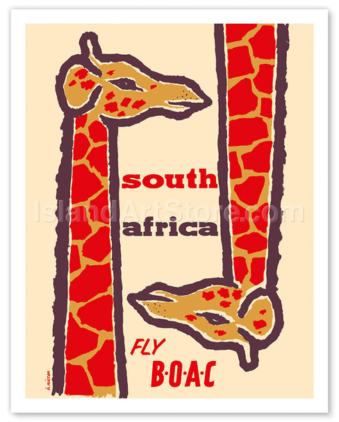 South Africa- Giraffes - Fly BOAC (British Overseas Airways Corporation) - Poster by H. Niezen