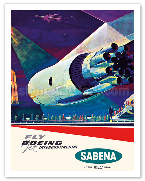 Fly Boeing Intercontinental - Sabena Belgian World Airlines - Boeing 707-329 - Poster by Gaston van den Eynde
