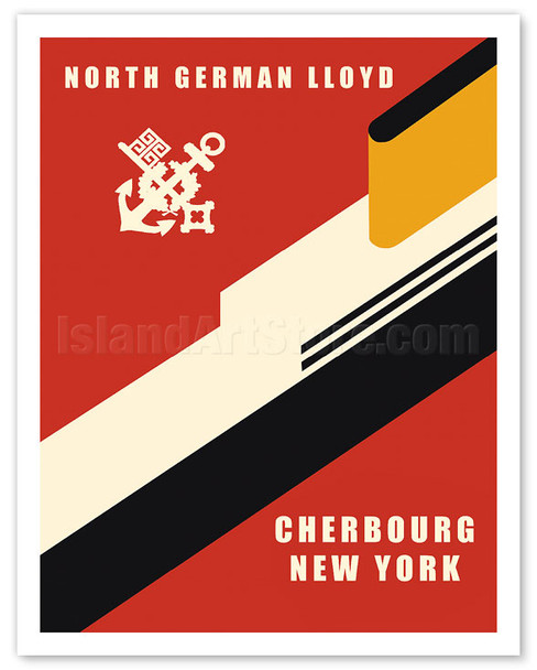 Cherbourg to New York - North German Lloyd - c. 1935 - Vintage Cruise Ship Travel Poster