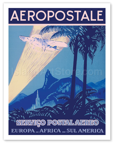 Aéropostale - Serviço Postal Aereo (Air Mail Service) - Europa (Europe), Africa, Sul America (South America) - Vintage Airline Travel Poster