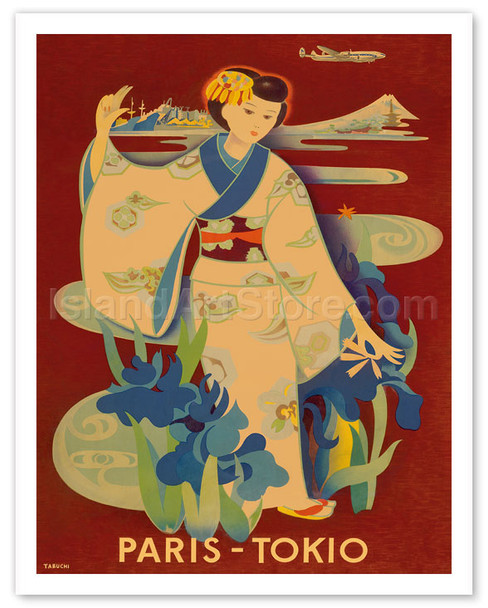 Paris-Tokyo - Japanese Geisha in Kimono - Poster by Yasse Tabuchi