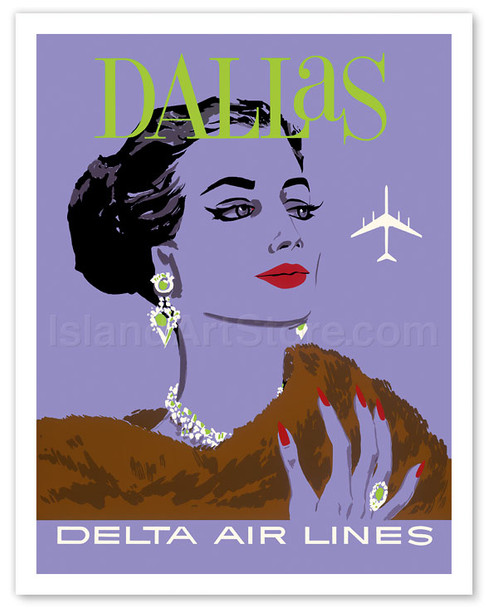 Dallas, Texas - Delta Air Lines - Vintage Airline Travel Poster