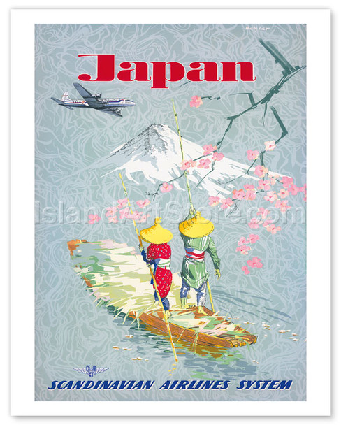 Japan - Cherry Tree Blossoms, Mount Fuji - SAS Scandinavian Airlines System - Poster by Netzler
