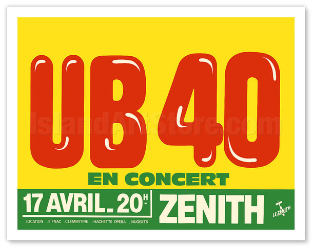 UB 40 in Concert at Zenith Theater - Paris, France - c. 1983 - Vintage Reggae Concert Poster