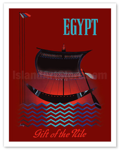 Egypt - Gift of the Nile - Ancient Egyptian Solar Boat - Vintage Travel Poster