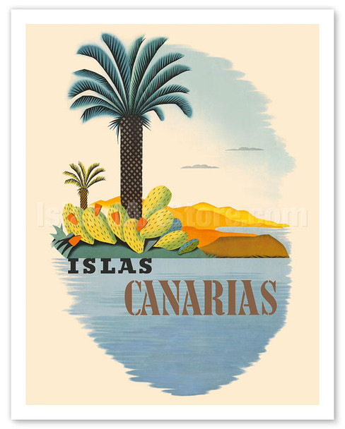 Islas Canarias (Canary Islands) - Palm Trees and Cactus - Vintage Travel Poster