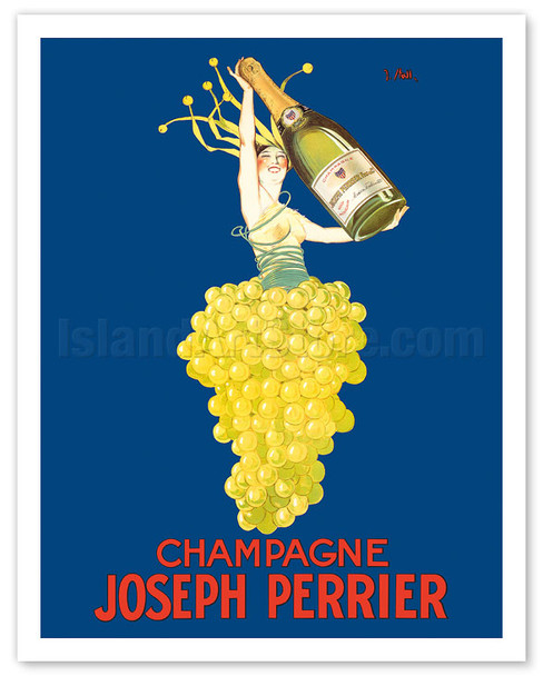 Champagne Joseph Perrier - French Woman Emerging from Chardonnay Grapes - c. 1926 - Poster by J. (Joseph) Stall