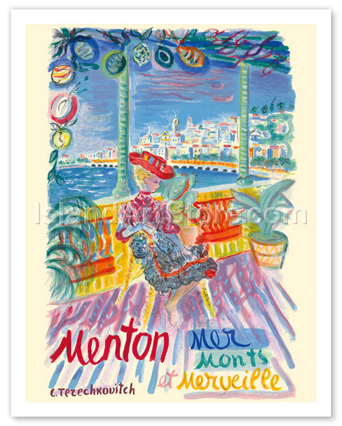 Menton, France - Mer Monts et Merveille (Mountains and Sea Wonder) - Poster by Constantin Terechkovitch