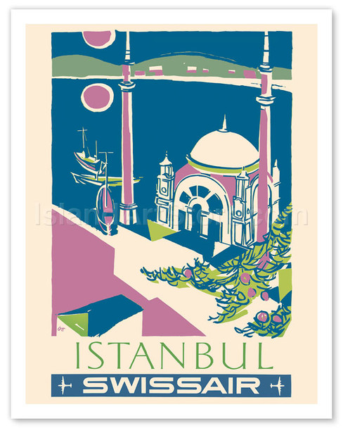 Istanbul, Turkey - Swissair - Ortakoey Mosque - Poster by Henri Ott