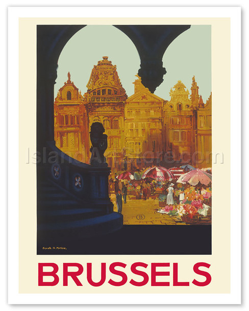Brussels, Belgium - The Grand Place - Belgian National Railways - Poster by Frank H. Mason