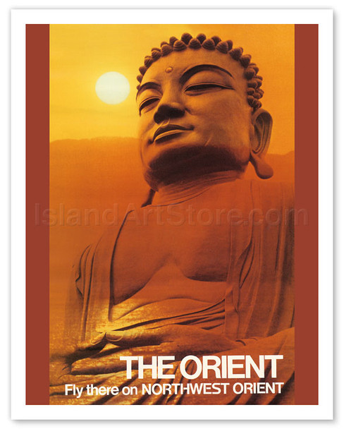 The Orient - Fly there on Northwest Orient Airlines - Great Buddha of Kamakura - Vintage Airline Travel Poster