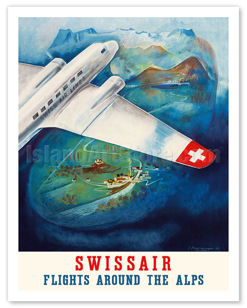 Flights around the Alps - Swissair - Poster by Eugene Häfelfinger