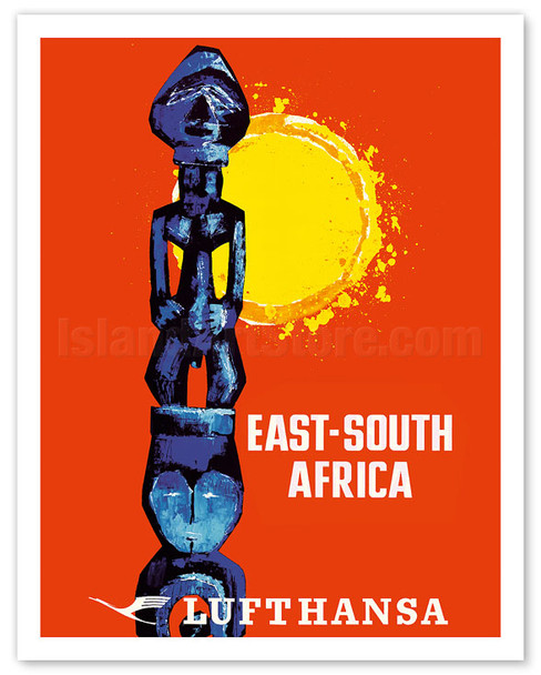 East-South Africa - Lufthansa German Airlines - Vintage Airline Travel Poster