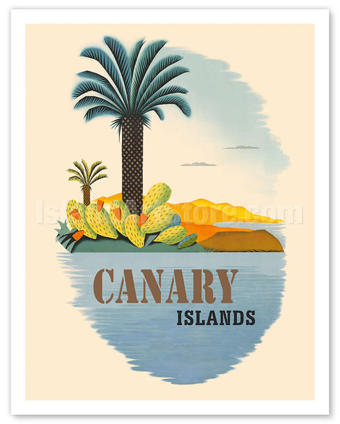 Canary Islands - Palm Trees and Cactus - Vintage Travel Poster