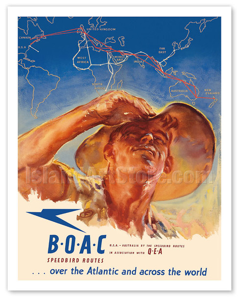 USA to Australia - by the Speedbird Routes - BOAC (British Overseas Airways Corporation) - Poster by Harold Foster