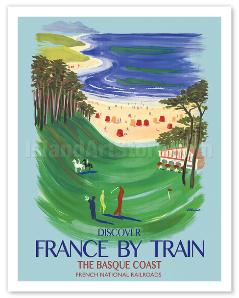Discover France by Train - The Basque Coast - French National Railways - Poster by Bernard Villemot