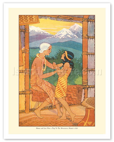Mamo and Lani - Book Plate From Kimo, A Story of Hawaii - c. 1928 - Poster by Lucille Webster Holling