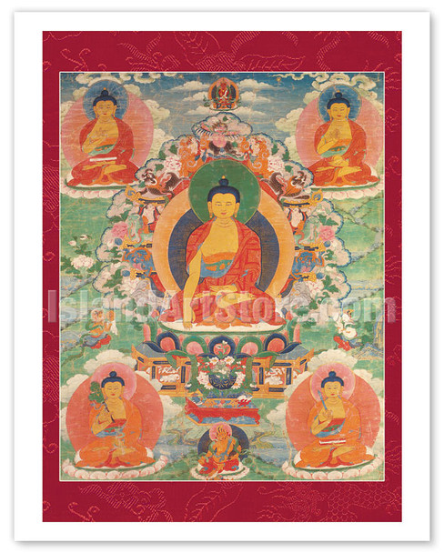 The Buddhas of Purification - Tibet, 13th Century - Vintage Tibetan Thangka Buddhist Painting