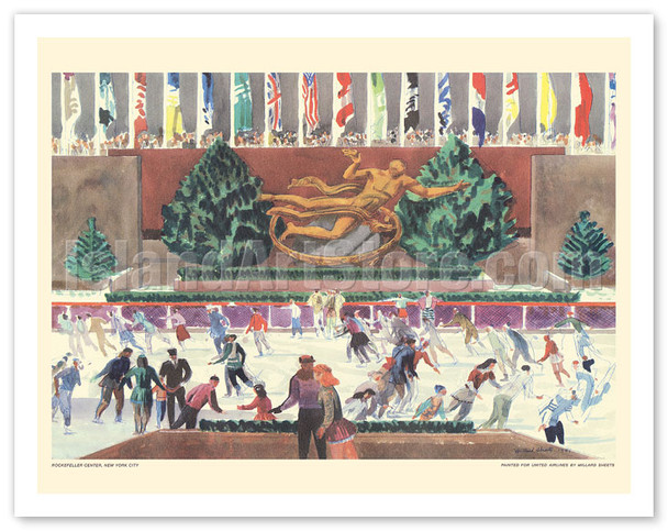 The Rink - Rockefeller Center, New York - United Air Lines - c. 1951 - Poster by Millard Sheets