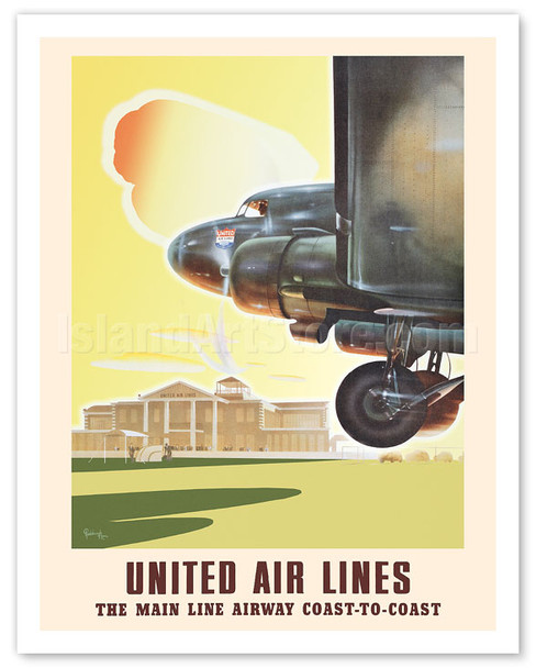 Coast-to-Coast - Douglas DC-3 Aircraft - United Air Lines - c. 1938 - Poster by Arthur C. Radebaugh