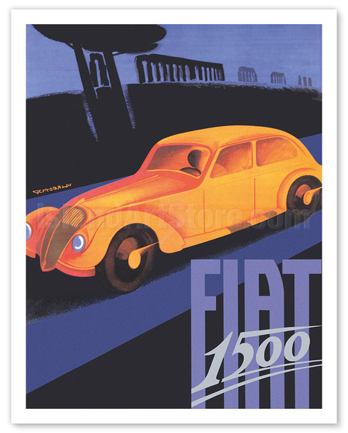 Fiat 1500 - The Appian Way (Ancient Rome Road) - c. 1935 - Poster by Giuseppe Riccobaldi