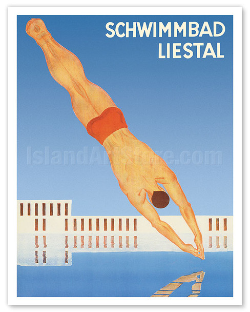 Liestal, Switzerland - Swimming Pool (Schwimmbad) - c. 1930 - Poster by Otto Jacob Plattner