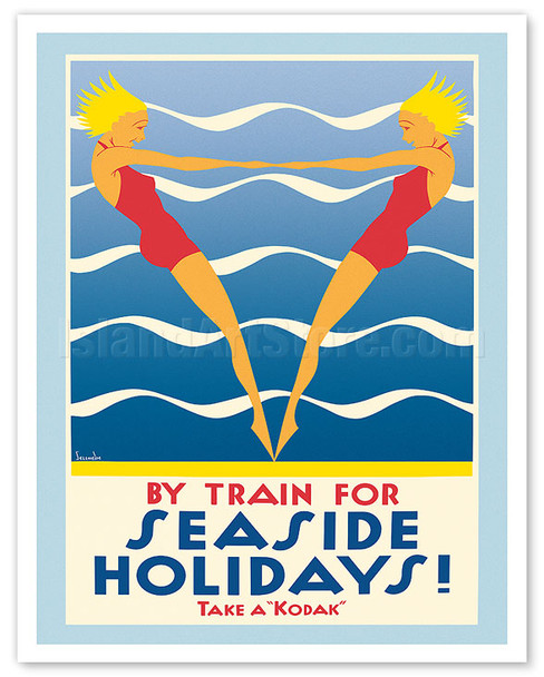 By Train for Seaside Holidays - Take a “Kodak” - Victorian Railways - Australia - c. 1936 - Poster by Gert Sellheim